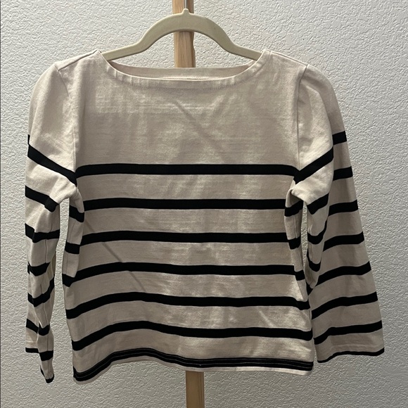 J. Crew Boat Neck Blue and Cream Striped Shirt; thick cotton - Picture 1 of 4